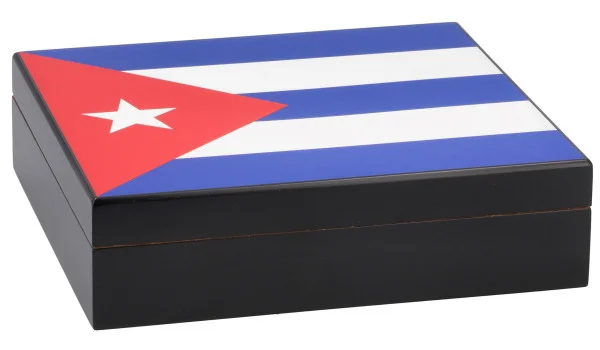 Хьюмидор для сигар, черная поверхность с кубинским флагом