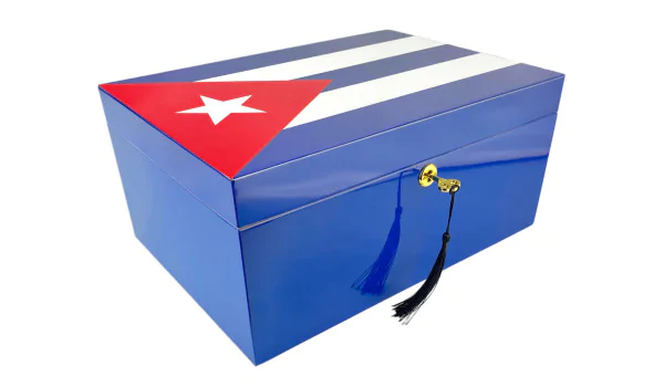 Синий хьюмидор для сигар с кубинским флагом на 100 сигар